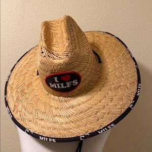 Woven Straw Hat with Black and Red Trim